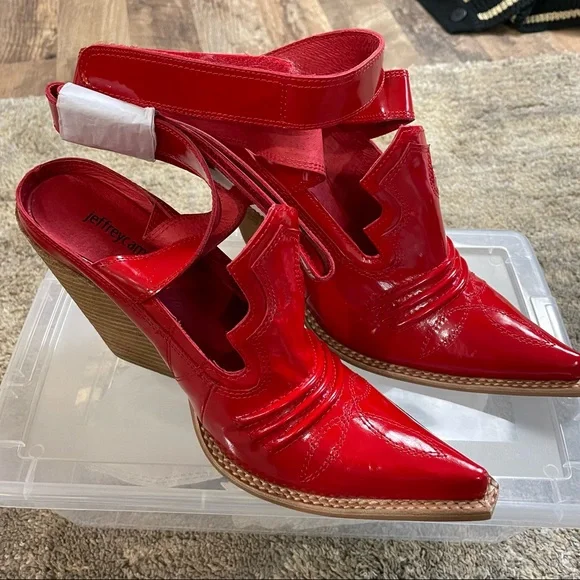 Jeffrey Campbell Red Patent Western Cutout Ankle Boots - Picture 6 of 12